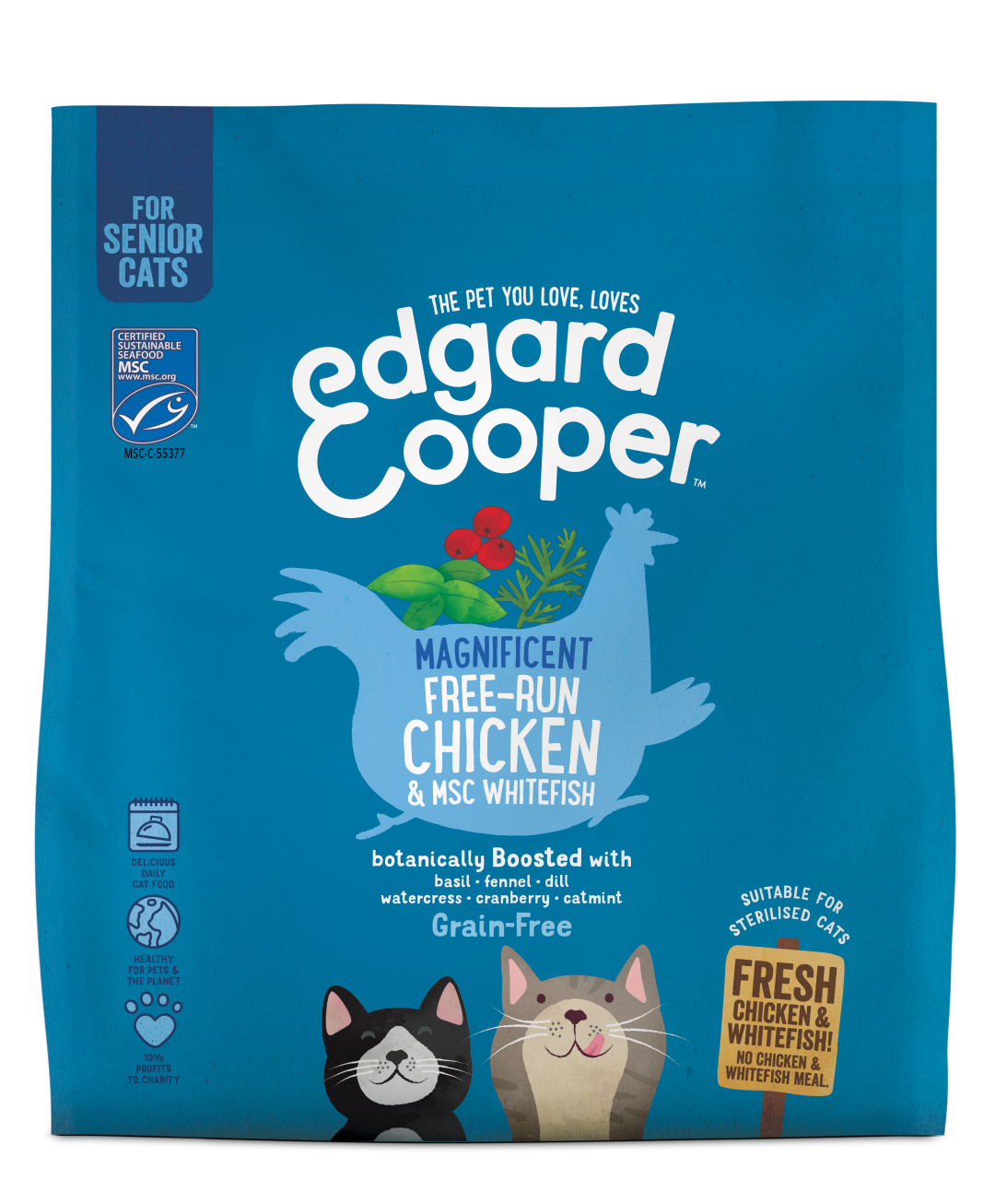Edgard & Cooper kattenvoer Senior kip, MSC witvis 1,75 kg